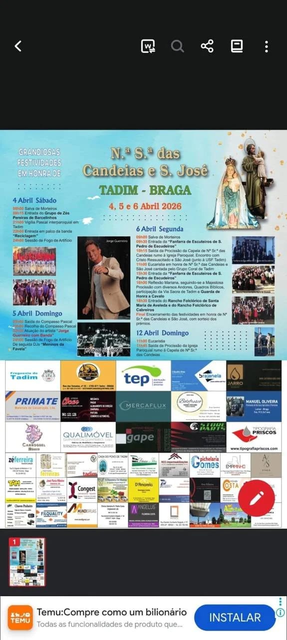 Cartaz de Festa em Honra de N.ª Sr.ª das Candeias e S. José