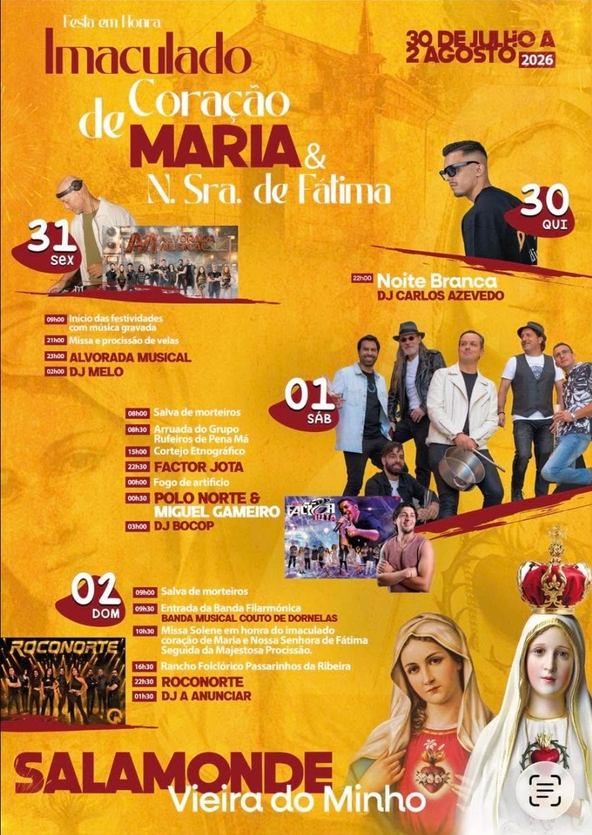 Cartaz de Festa em Honra do Imaculado Sagrado Coração de Maria e N.ª Sr.ª de Fátima