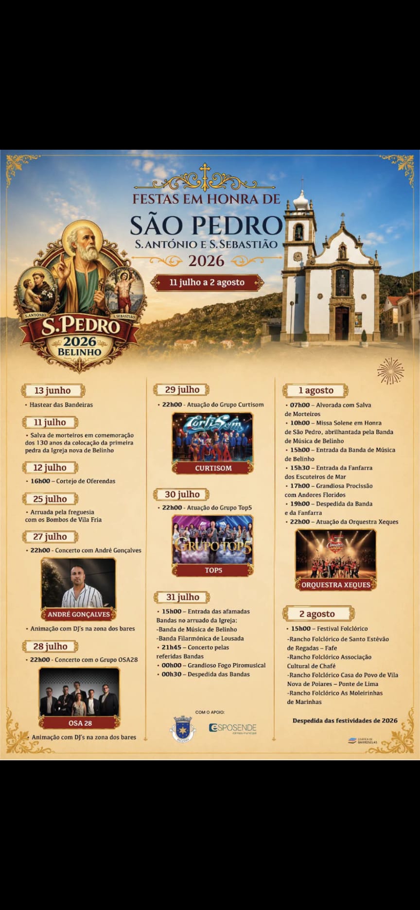Cartaz de Festas em Honra de S. Pedro, S. António e S. Sebastião