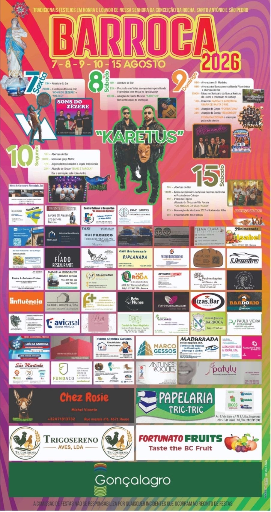 Cartaz de Festas em Honra e Louvor de N.ª Sr.ª da Conceição da Rocha, Santo António e São Pedro