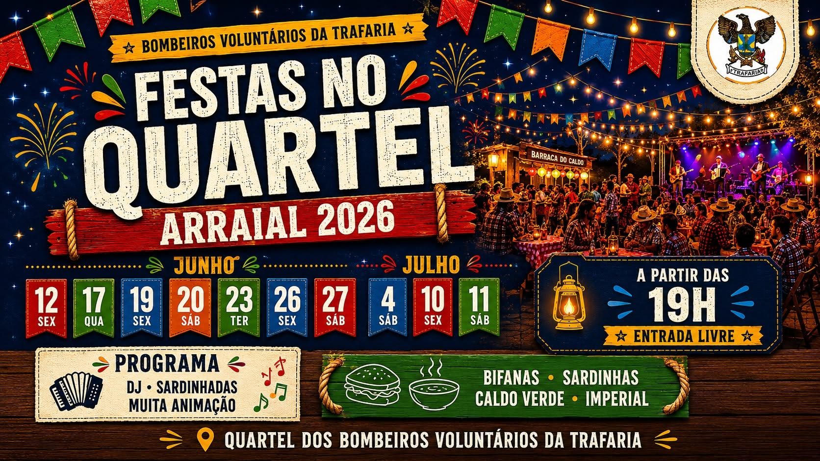 Cartaz de Festas no Quartel - Arraial 2026
