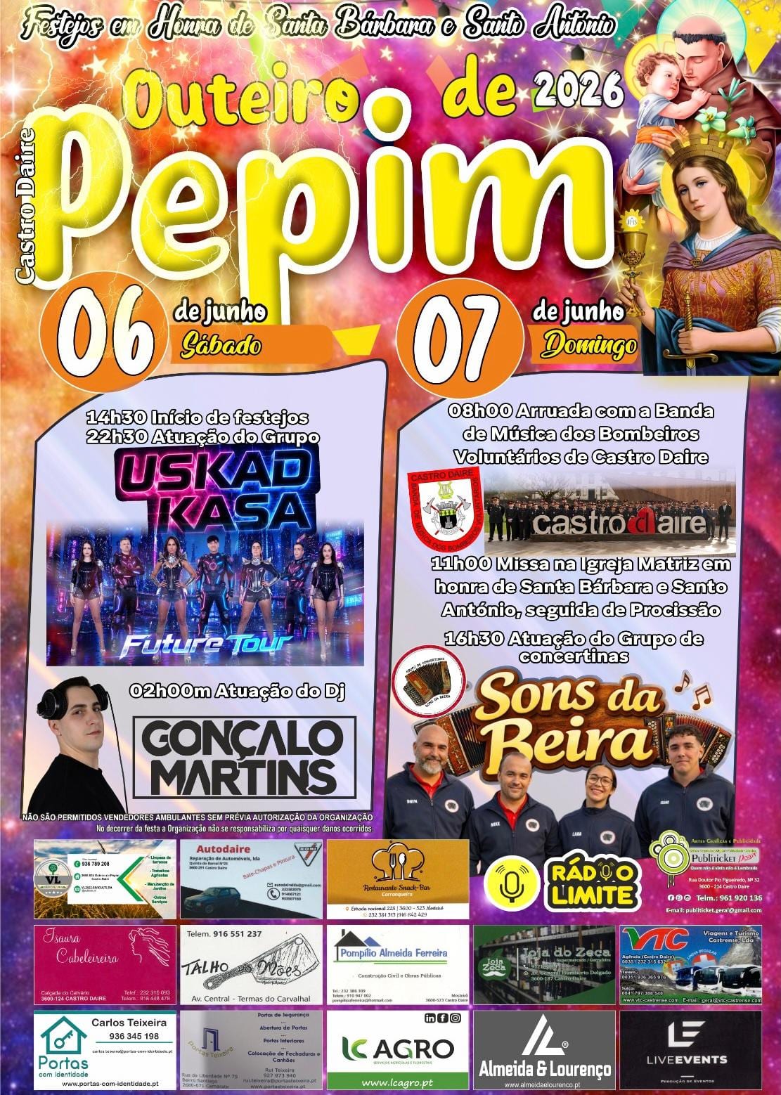 Cartaz de Festejos em Honra de St.ª Bárbara e St. António