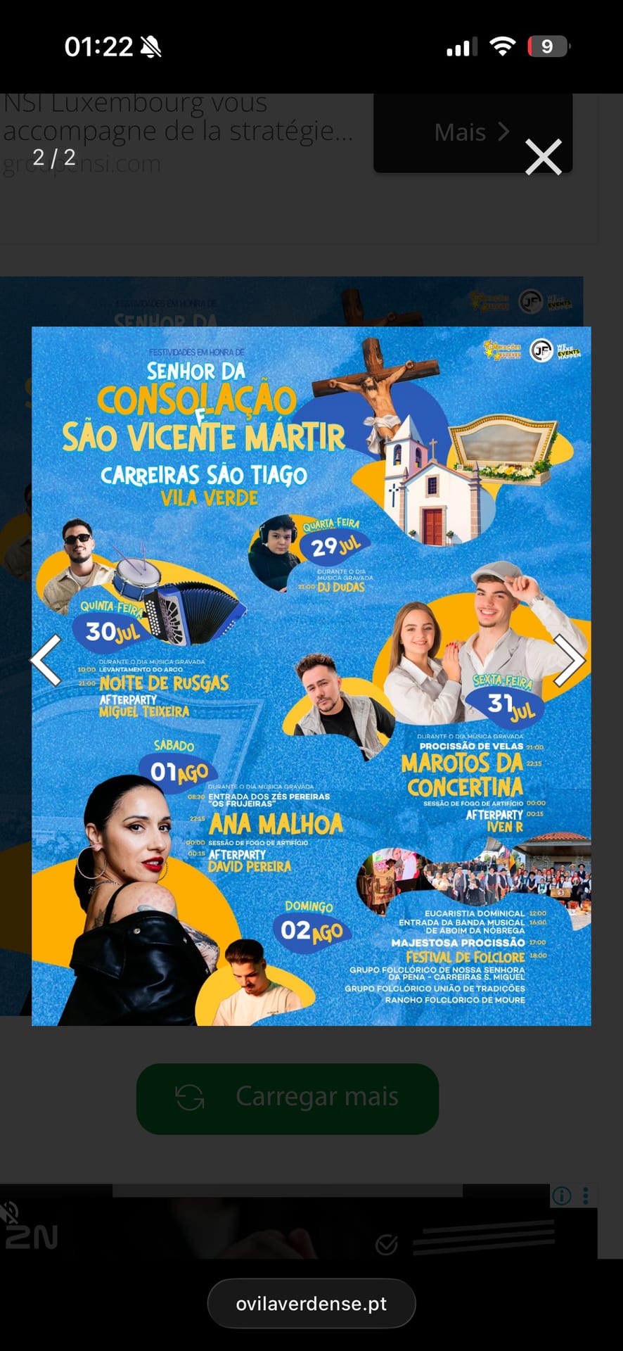Cartaz de Festividades em Honra de Sr. da Consolação e S. Vicente Mártir