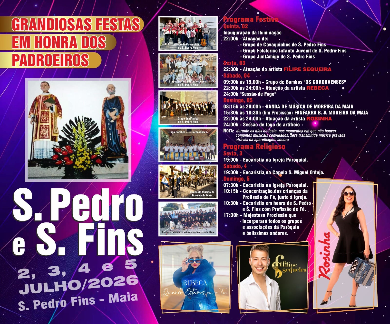 Cartaz de Grandiosas Festas em Honra dos Padroeiros S. Pedro e S. Fins