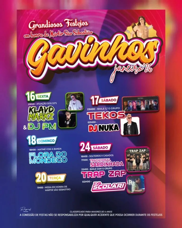 Cartaz de Grandiosos Festejos em honra do Mártir São Sebastião – Gavinhos 2026