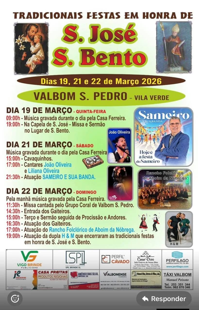 Cartaz de Tradicionais Festas em Honra de S. José e S. Bento